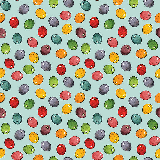 Egg Hunt Jelly Beans Aqua Fabric - By the yard