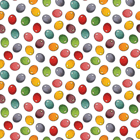 Egg Hunt Jelly Beans White Fabric - By the yard