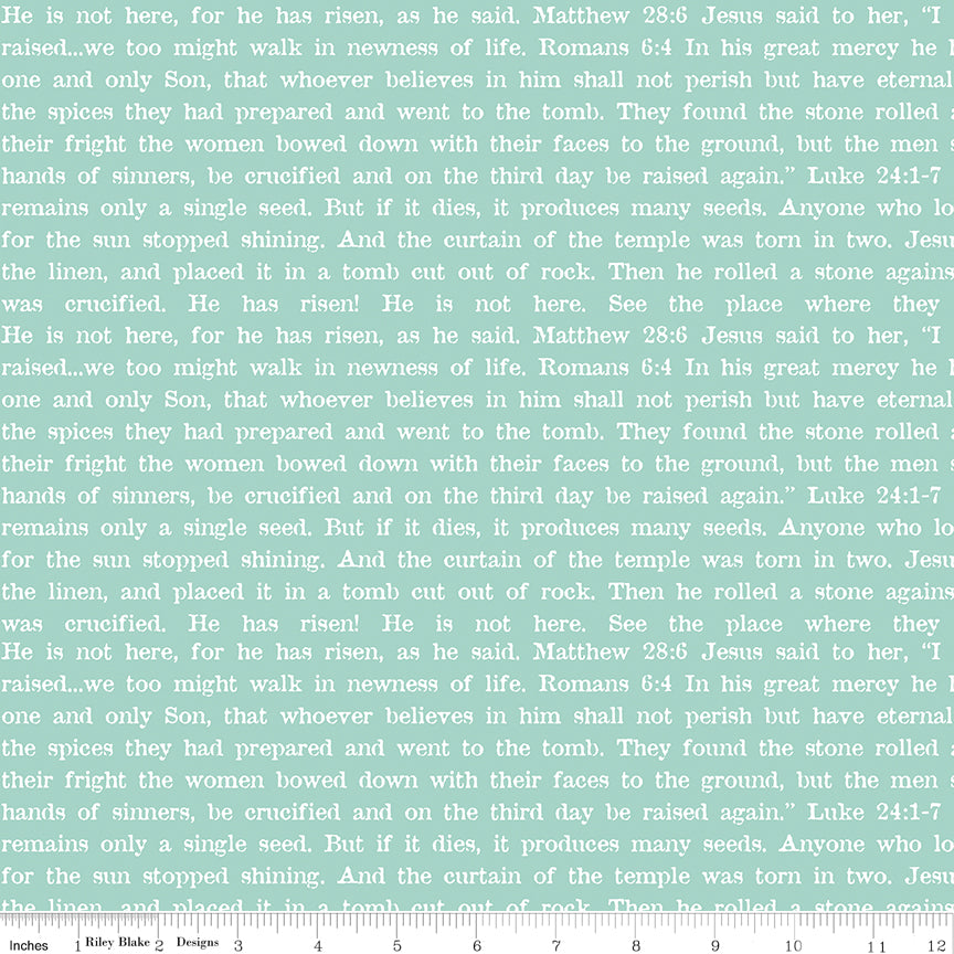Egg Hunt Empty Tomb Text Aqua Fabric