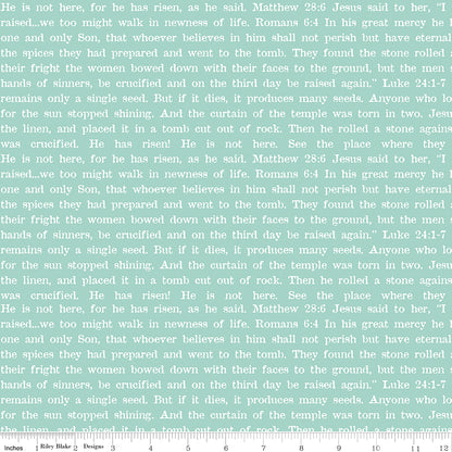 Egg Hunt Empty Tomb Text Aqua Fabric - By the yard