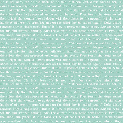 Egg Hunt Empty Tomb Text Aqua Fabric - By the yard