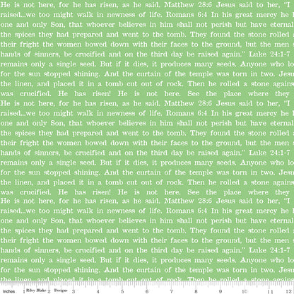 Egg Hunt Empty Tomb Text Green Fabric - By the yard