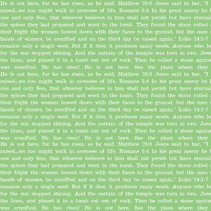 Egg Hunt Empty Tomb Text Green Fabric - By the yard