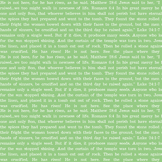Egg Hunt Empty Tomb Text Green Fabric - By the yard