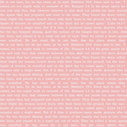 Egg Hunt Empty Tomb Text Pink Fabric - By the yard