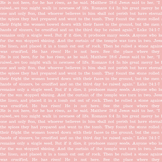Egg Hunt Empty Tomb Text Pink Fabric - By the yard