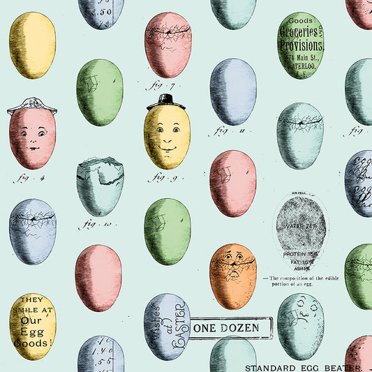 Egg Hunt Egg Study Aqua Fabric - By the yard