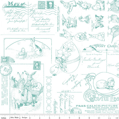 Egg Hunt Easter Post Aqua Fabric - By the yard