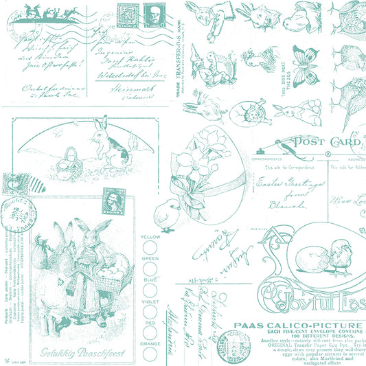 Egg Hunt Easter Post Aqua Fabric - By the yard