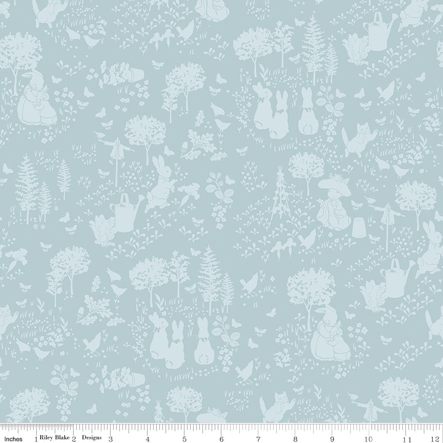 Peter Rabbit™ and Benjamin Bunny™ Tonal Garden Blue Fabric