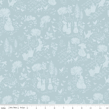 Peter Rabbit™ and Benjamin Bunny™ Tonal Garden Blue Fabric