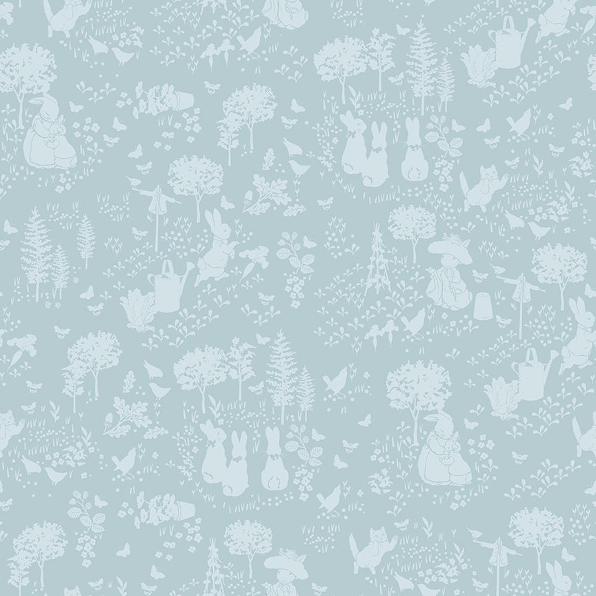 Peter Rabbit™ and Benjamin Bunny™ Tonal Garden Blue Fabric