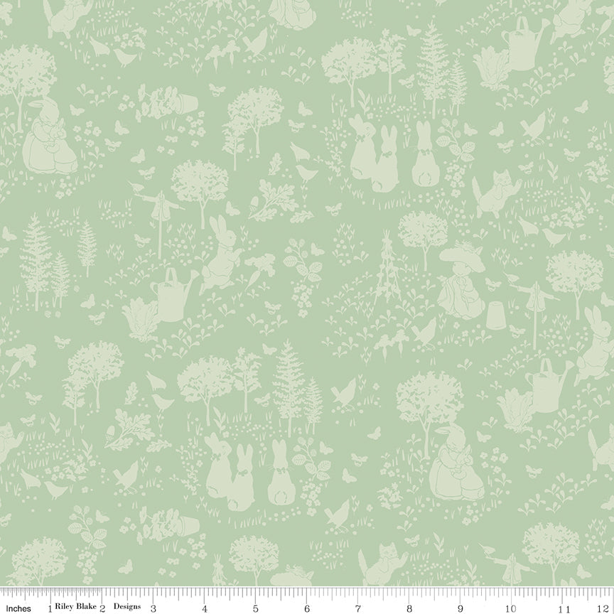 Peter Rabbit™ and Benjamin Bunny™ Tonal Garden Green Fabric