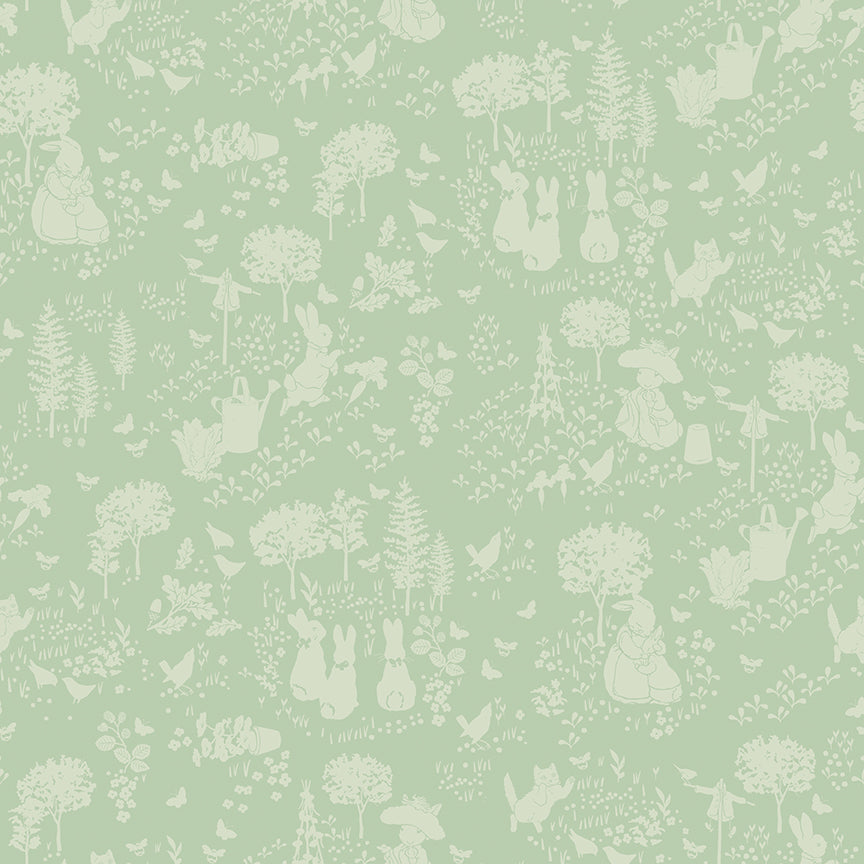 Peter Rabbit™ and Benjamin Bunny™ Tonal Garden Green Fabric