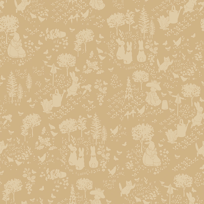 Peter Rabbit™ and Benjamin Bunny™ Tonal Garden Tan Fabric