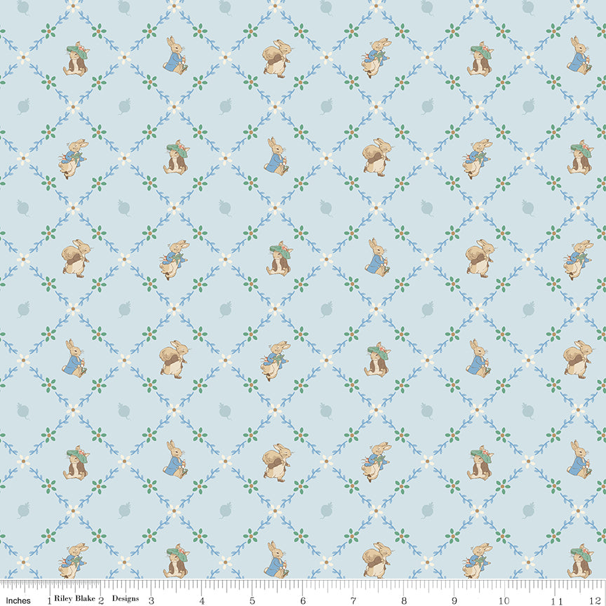 Peter Rabbit™ and Benjamin Bunny™ Lattice Blue Fabric