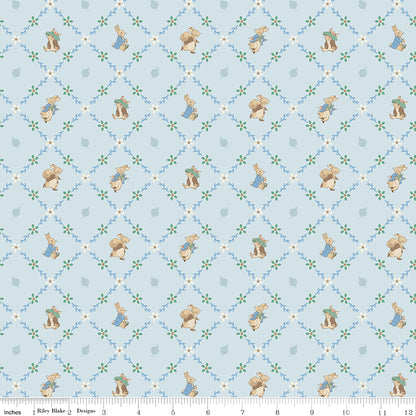 Peter Rabbit™ and Benjamin Bunny™ Lattice Blue Fabric