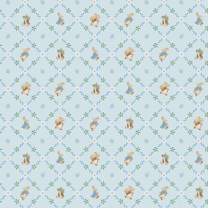 Peter Rabbit™ and Benjamin Bunny™ Lattice Blue Fabric
