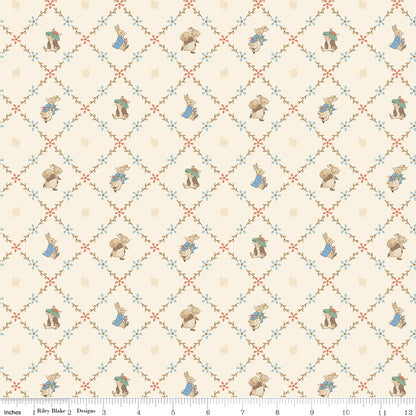 Peter Rabbit™ and Benjamin Bunny™ Lattice Cream Fabric