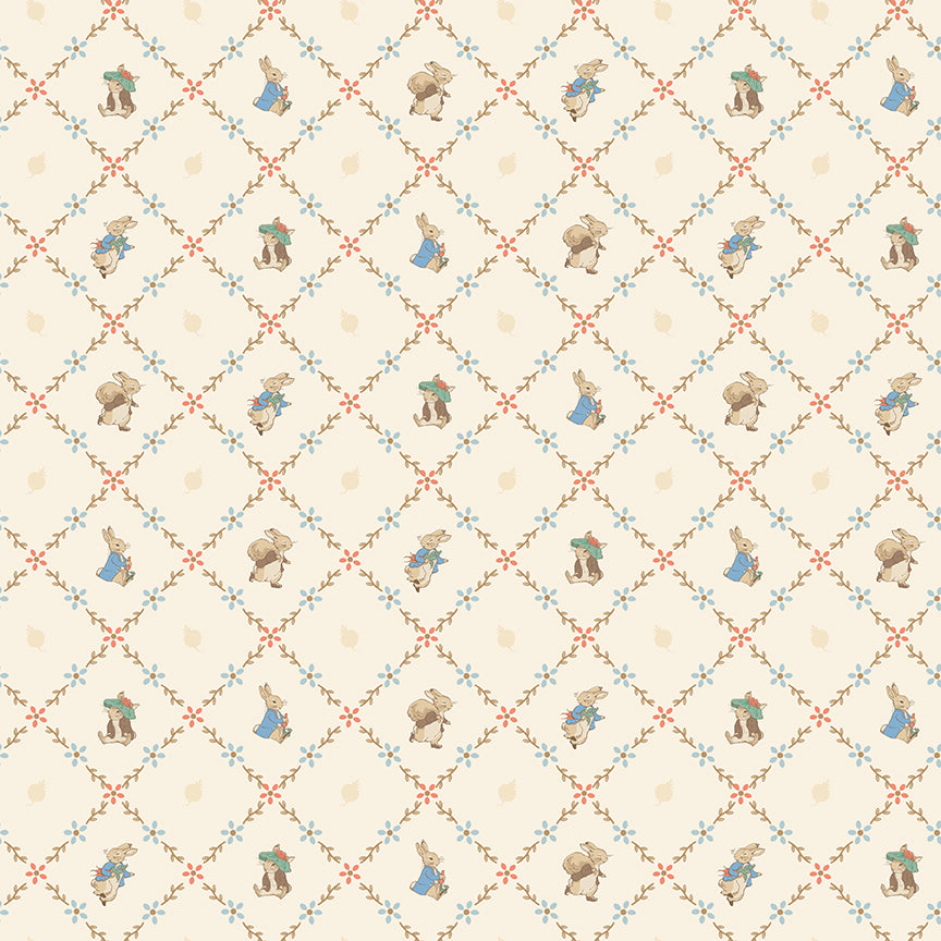 Peter Rabbit™ and Benjamin Bunny™ Lattice Cream Fabric
