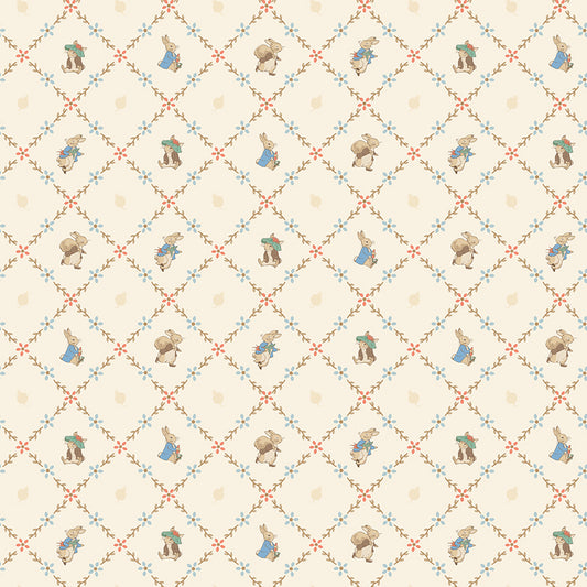 Peter Rabbit™ and Benjamin Bunny™ Lattice Cream Fabric
