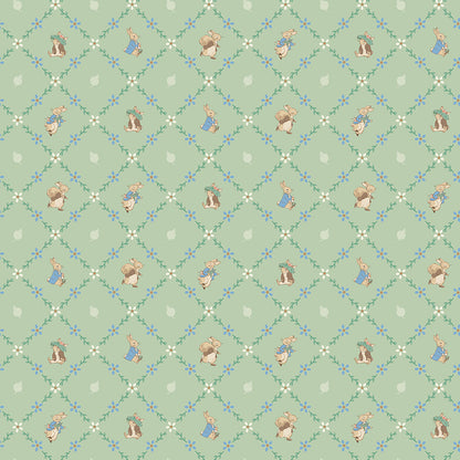 Peter Rabbit™ and Benjamin Bunny™ Lattice Green Fabric