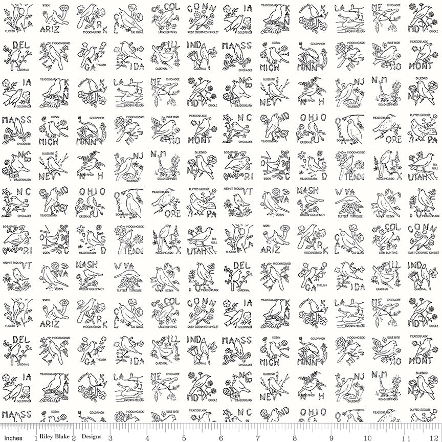 Sew America State Birds White Fabric