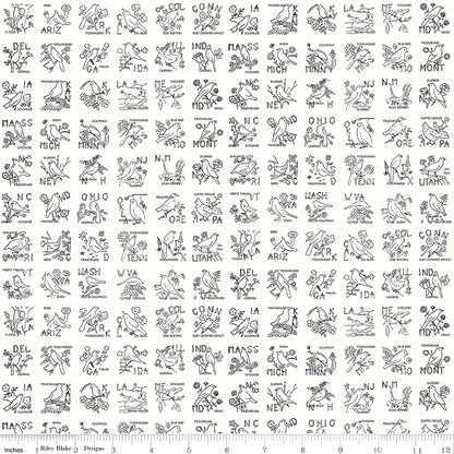 Sew America State Birds White Fabric - By the yard
