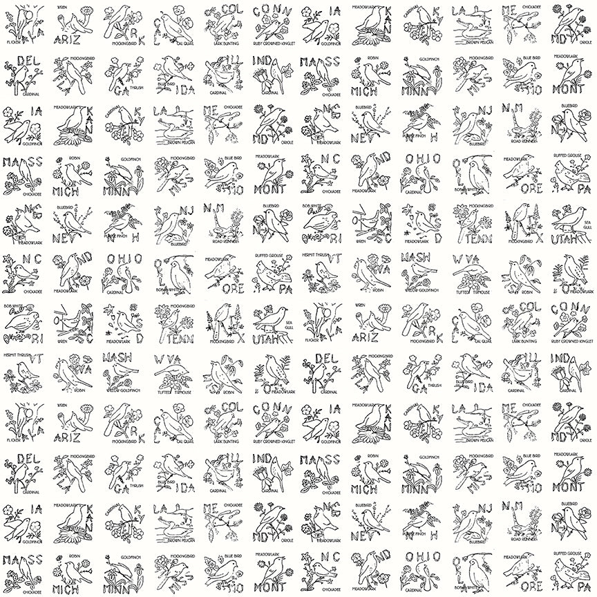 Sew America State Birds White Fabric