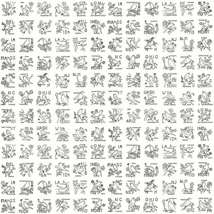 Sew America State Birds White Fabric - By the yard