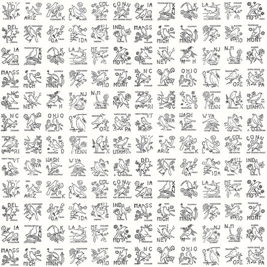 Sew America State Birds White Fabric - By the yard