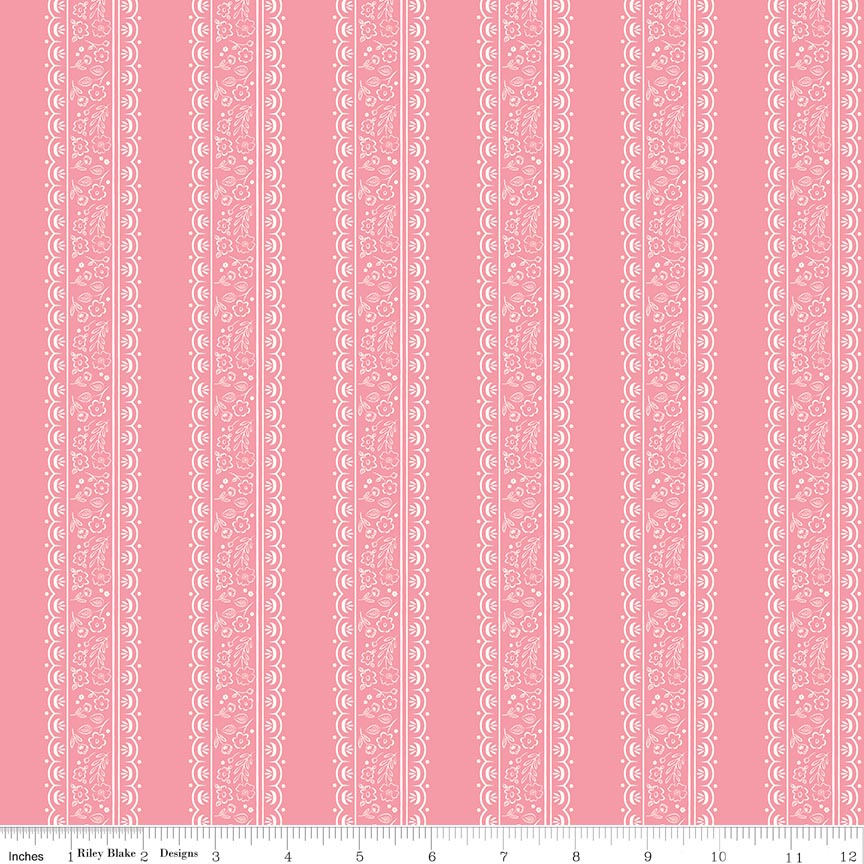 Sweet Pink Floral Stripes Pink Fabric