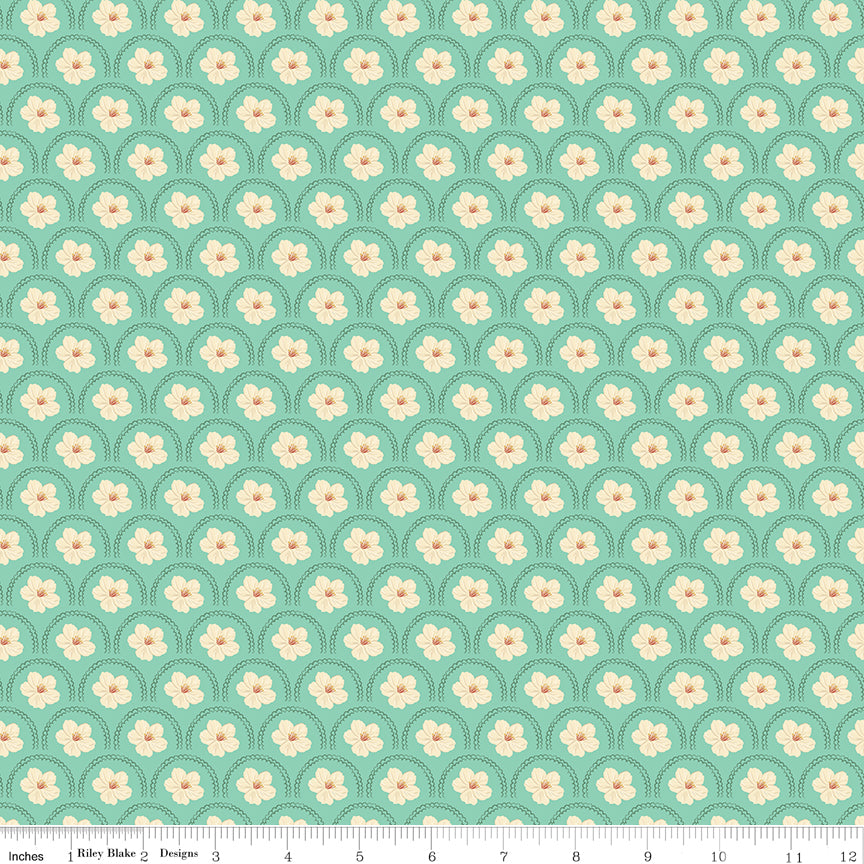 Southern Charm Peach Blossoms Mint Fabric
