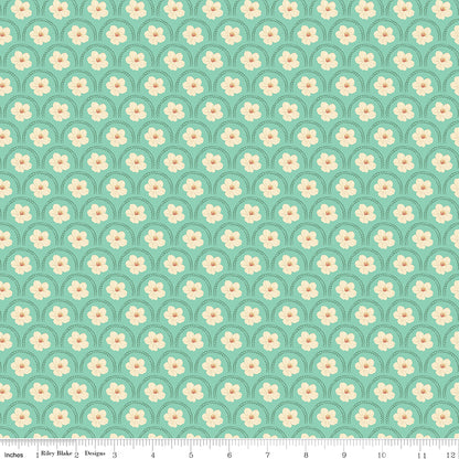 Southern Charm Peach Blossoms Mint Fabric - By the yard
