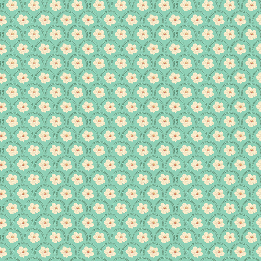Southern Charm Peach Blossoms Mint Fabric
