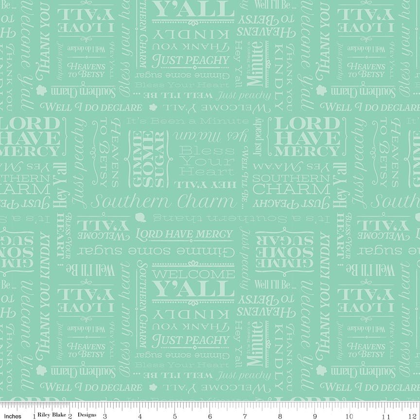 Southern Charm Text Mint Fabric