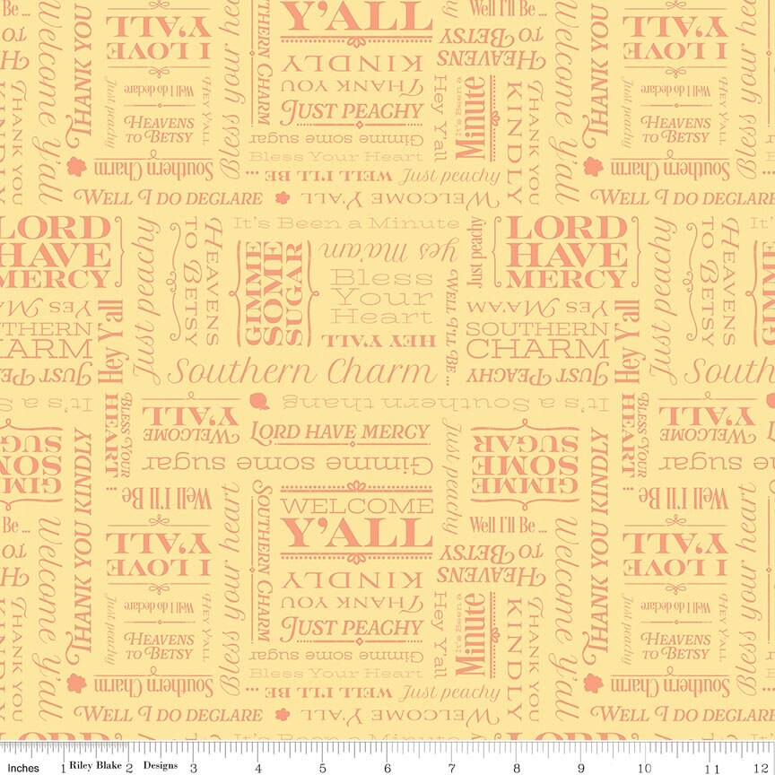 Southern Charm Text Yellow Fabric