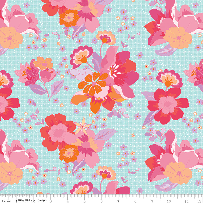 Flourish Main Aqua Fabric