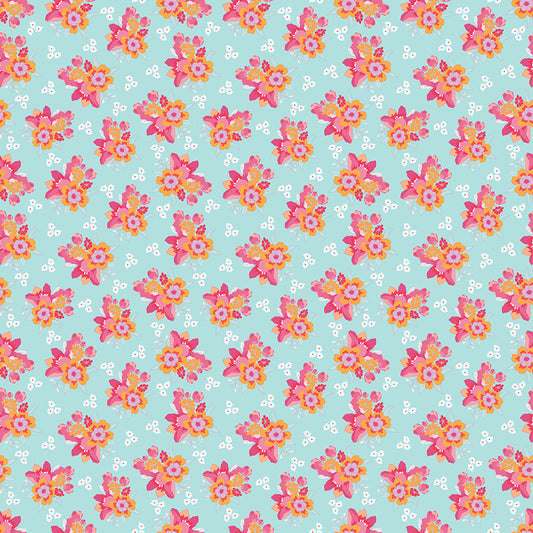 Flourish Bouquet Aqua Fabric - By the yard