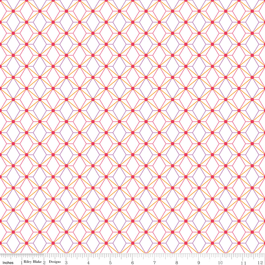 Flourish Geometric White Fabric - By the yard