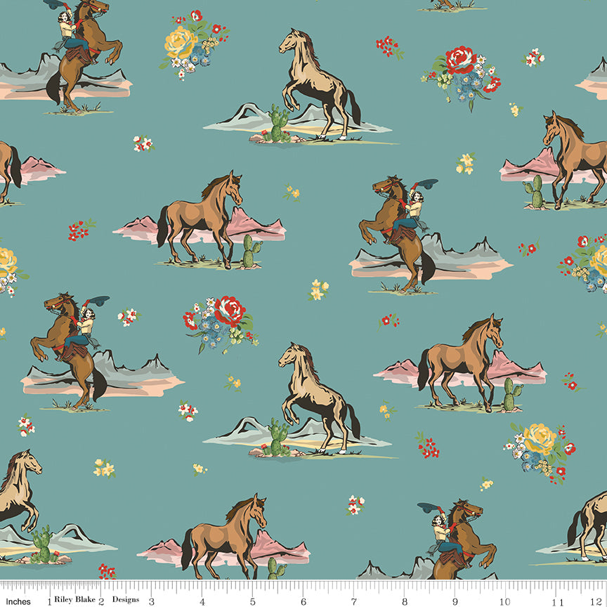 Cowgirl Main Blue Fabric - By the yard