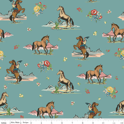 Cowgirl Main Blue Fabric - By the yard