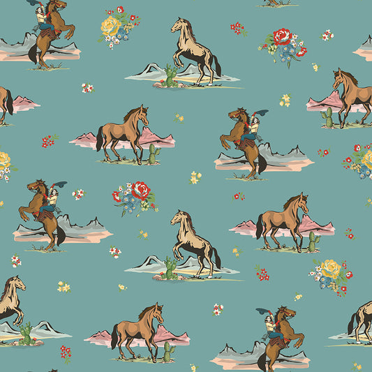 Cowgirl Main Blue Fabric - By the yard