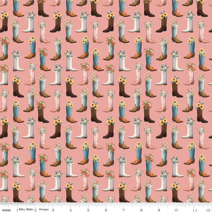 Cowgirl Boots Pink Fabric - By the yard