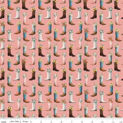 Cowgirl Boots Pink Fabric - By the yard