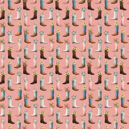 Cowgirl Boots Pink Fabric - By the yard