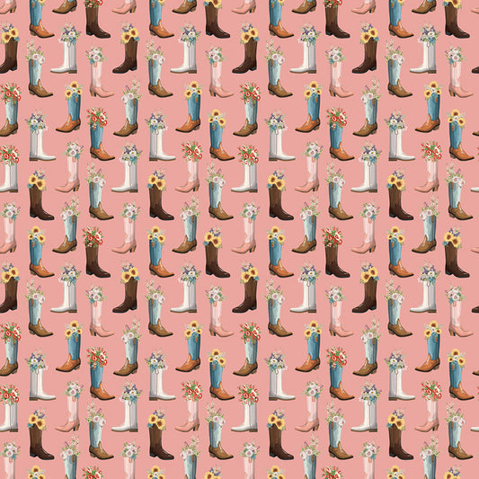 Cowgirl Boots Pink Fabric - By the yard