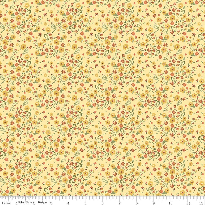 Sketchbook Blossoms Sunny Fabric