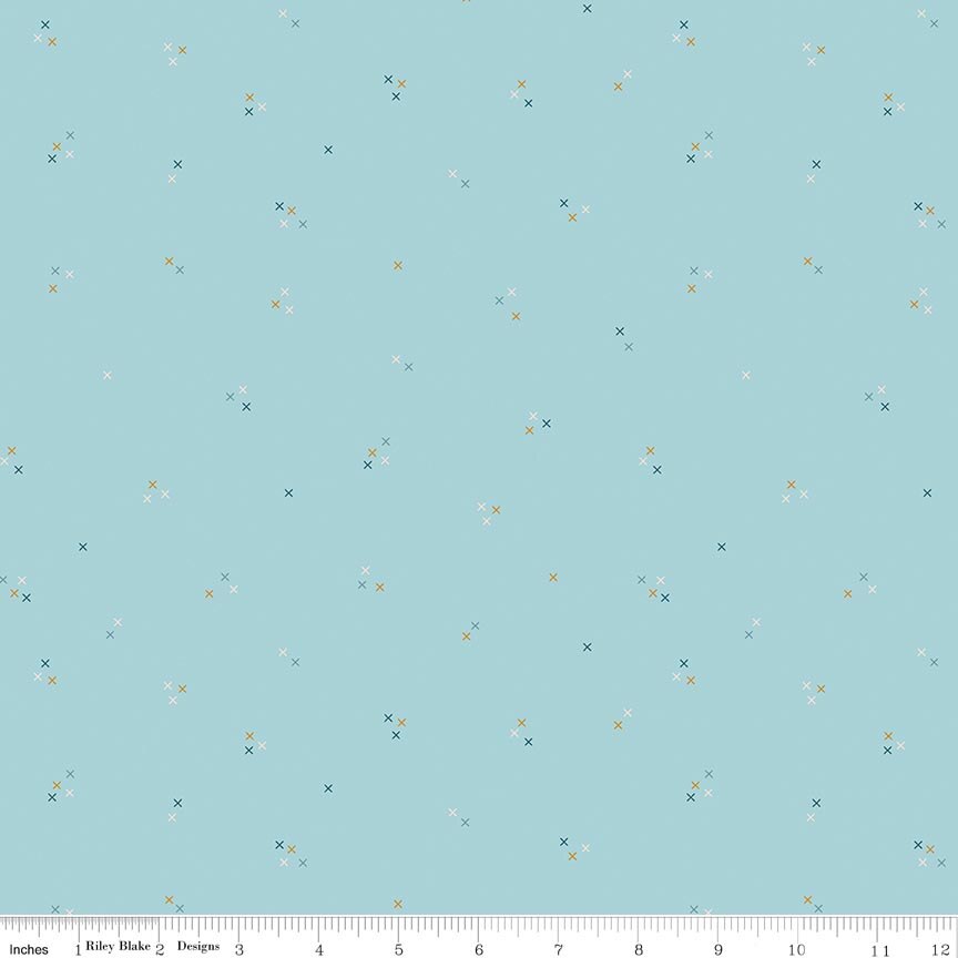 Correspondence Stitching Aqua Fabric