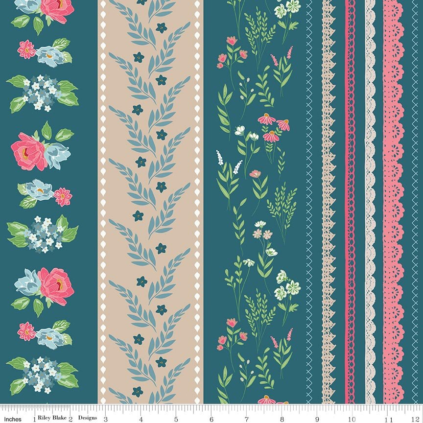 Correspondence Wide Stripe Colonial Blue Fabric